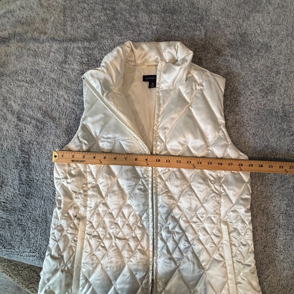 Lands End Jacket Vest Large Goose Down Quilted White Zip Satin Sleeveless 18627x - Picture 3 of 7